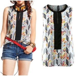 CAbi Geometric Print Blouse Medium floral